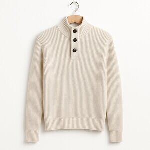 WEATHERPROOF | Cream Waffle Knit Henley Quarter Buttonup Crewneck Sweater